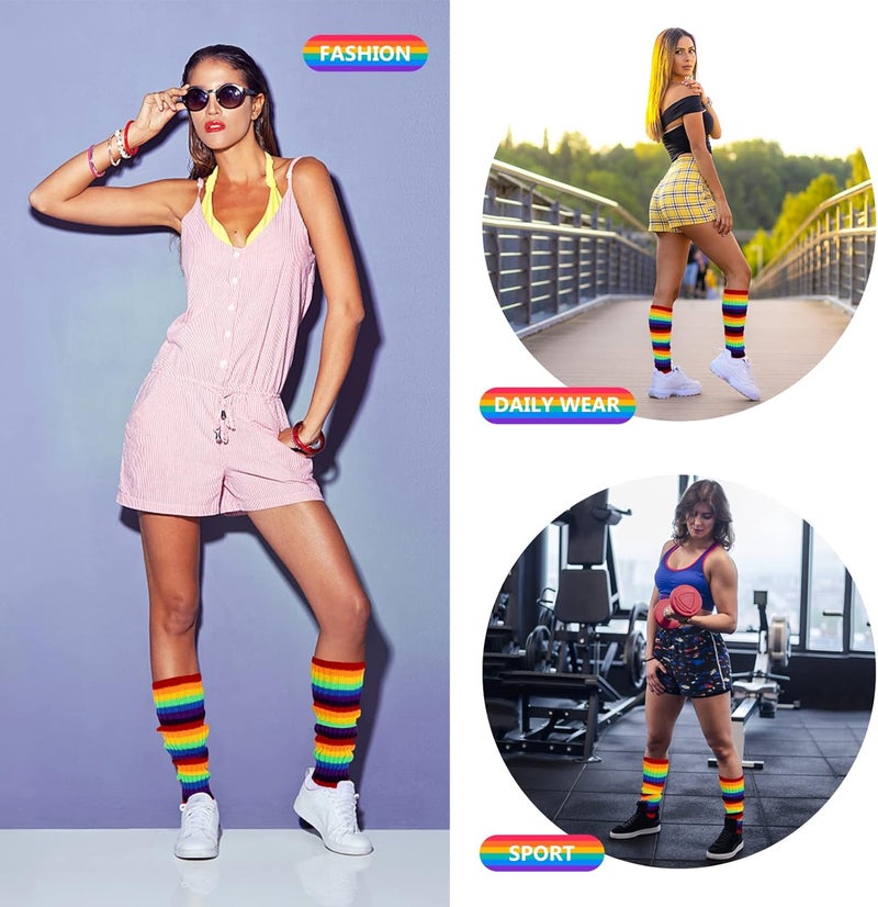 Junely Leg Warmers for Women 80s Cable Knit Leg Warmer for Ballet Dance Figure Skating Yoga Party Junior Neon Long Socks - Image 4